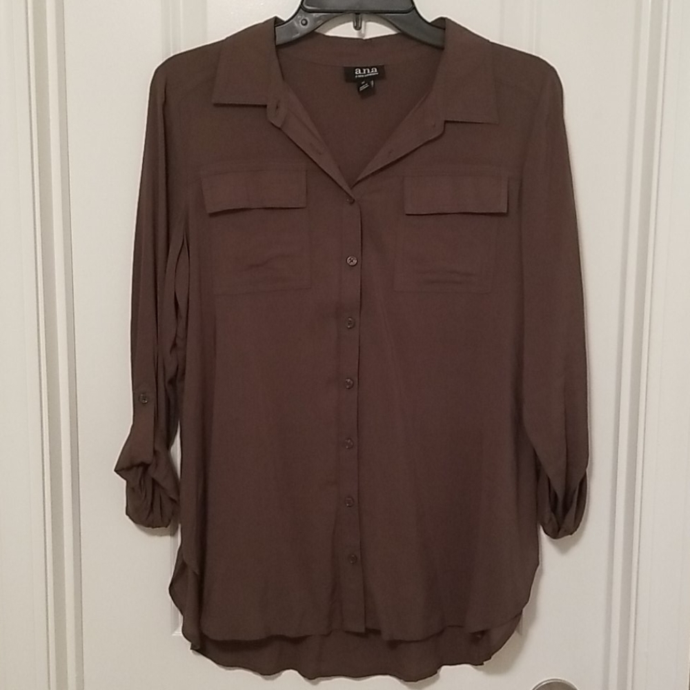 a.n.a. Olive Button Down Blouse roll cuff